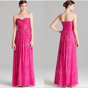 Laundry Shelli Segal Silk Dress Pink Gold Chiffon Off Shoulder Gown